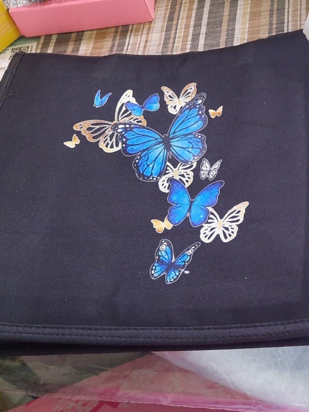 Black Butterfly Canvas Organizer - Blue Accent